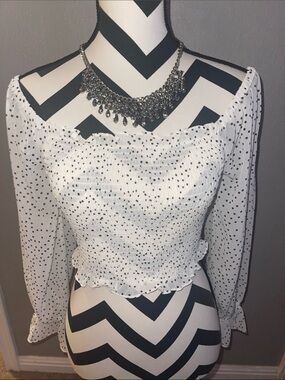 Fashion Nova Vintage White Black Polka Dot Off-Shoulder Crop Top